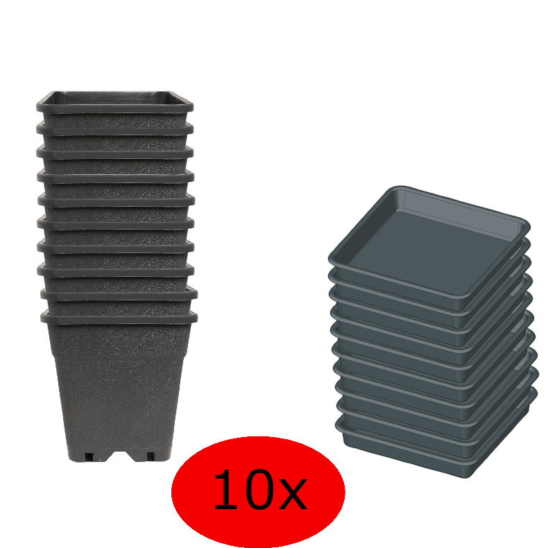 Fertraso Kweekpot Vierkant 11 Liter + Lekbak 25x25  cm 10 Stuks